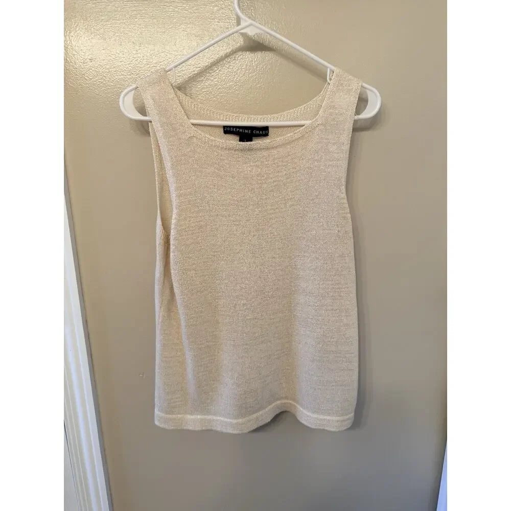 Josephine Chaus Womens Beige Knit Tank Top Large Sleeveless Lightweight Sweater